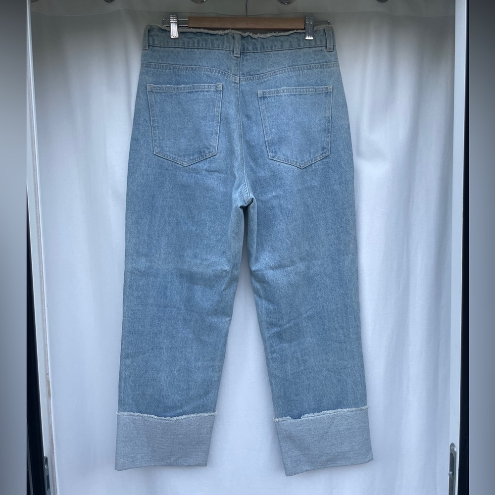 Oak + Fort Cuffed Straight Blue Jeans - Picture 3 of 8
